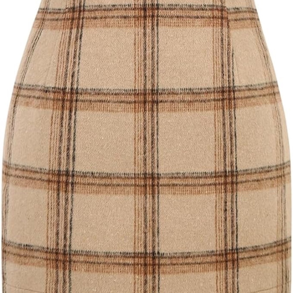 Kinghua Wool Plaid Skirt for Women High Waisted Pencil